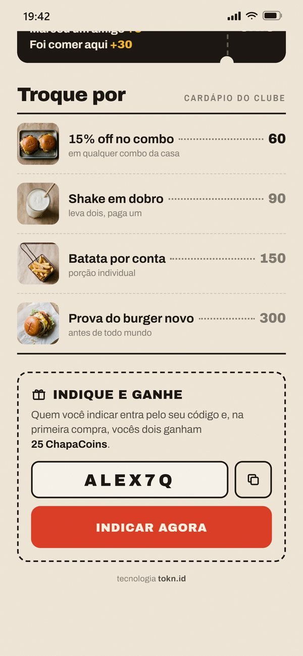 Tela de trocas do app da tokn.id